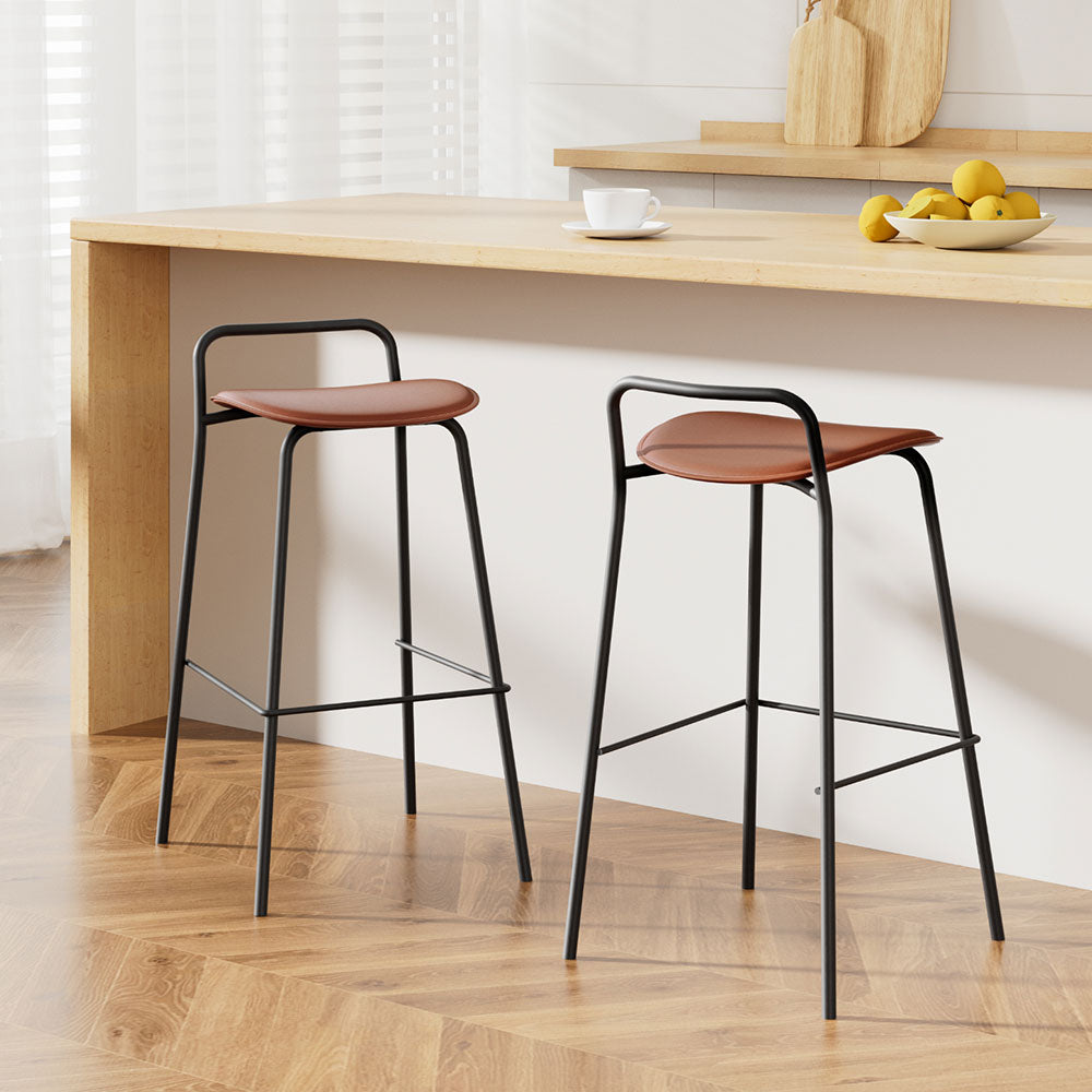 Set of 2 Bar Stools Kitchen Counter Stools Metal Brown