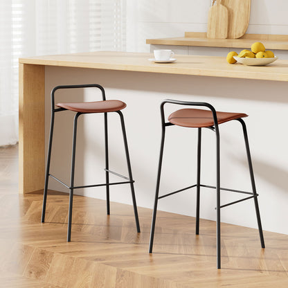 Set of 2 Bar Stools Kitchen Counter Stools Metal Brown