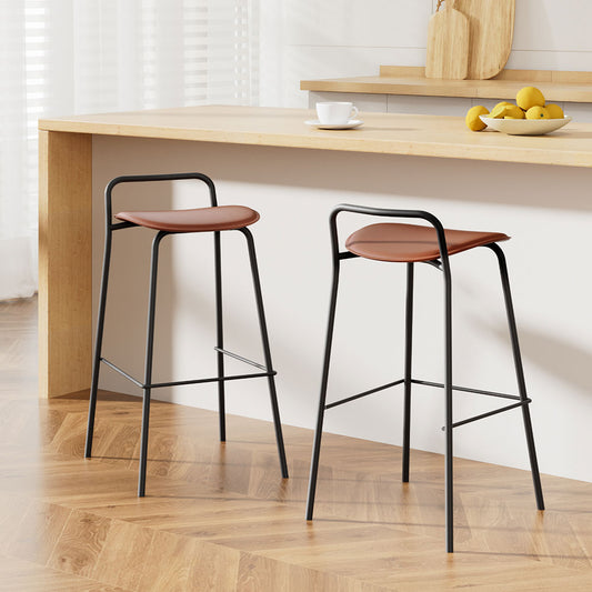 Set of 2 Bar Stools Kitchen Counter Stools Metal Brown
