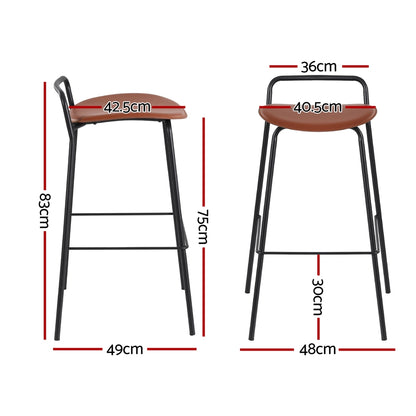 Set of 2 Bar Stools Kitchen Counter Stools Metal Brown