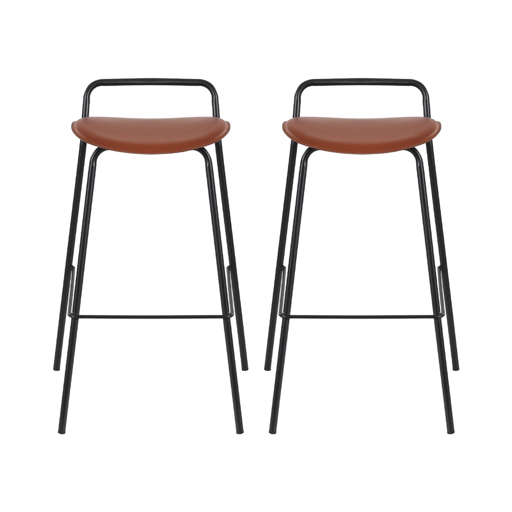 Set of 2 Bar Stools Kitchen Counter Stools Metal Brown
