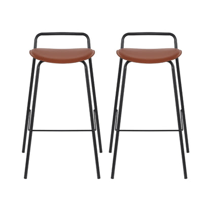 Set of 2 Bar Stools Kitchen Counter Stools Metal Brown