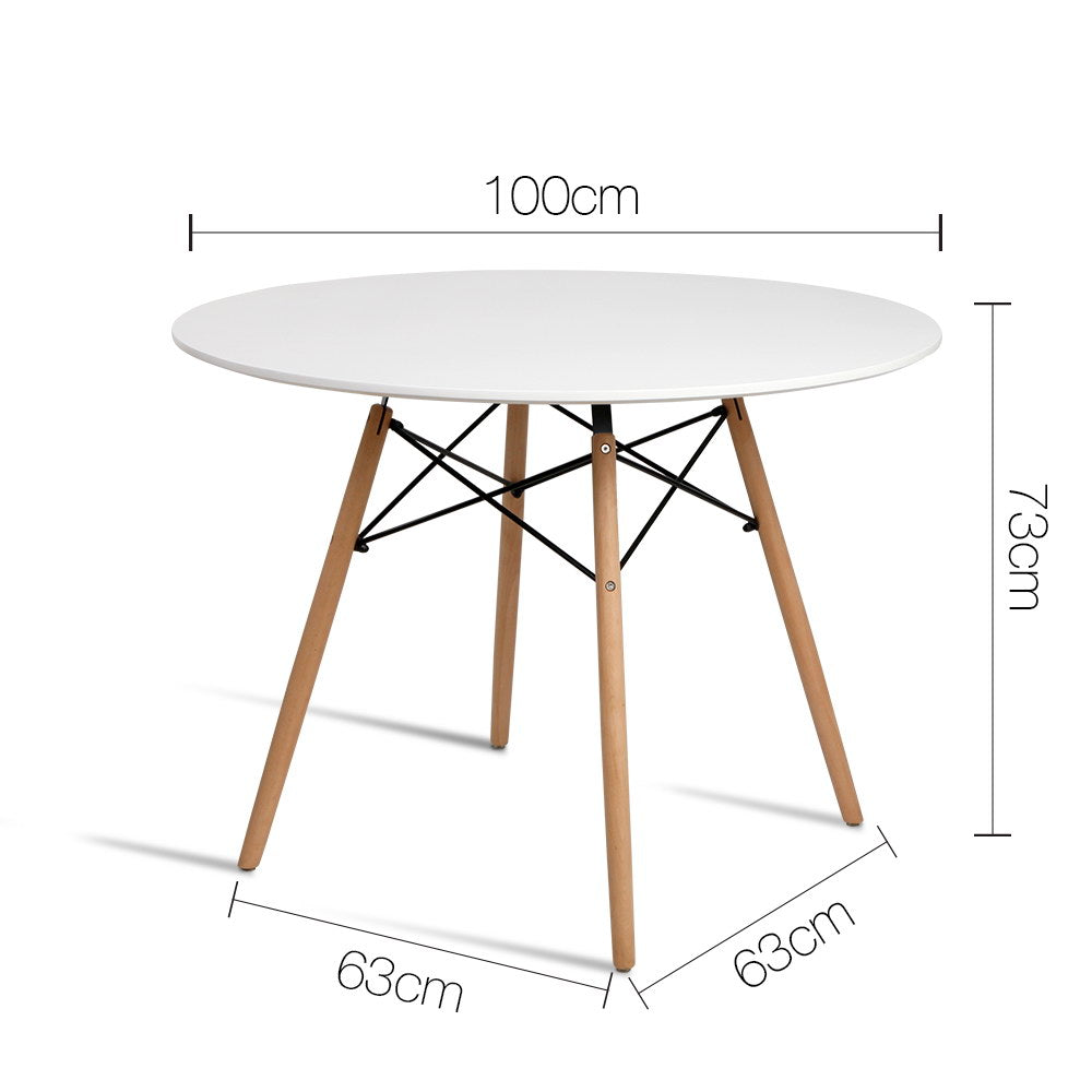 Round White 4 Seater Dining Table 100CM