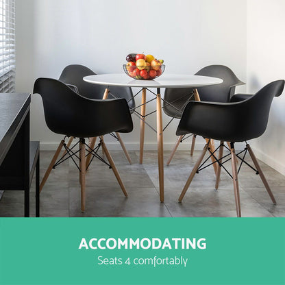 Round White 4 Seater Dining Table 100CM