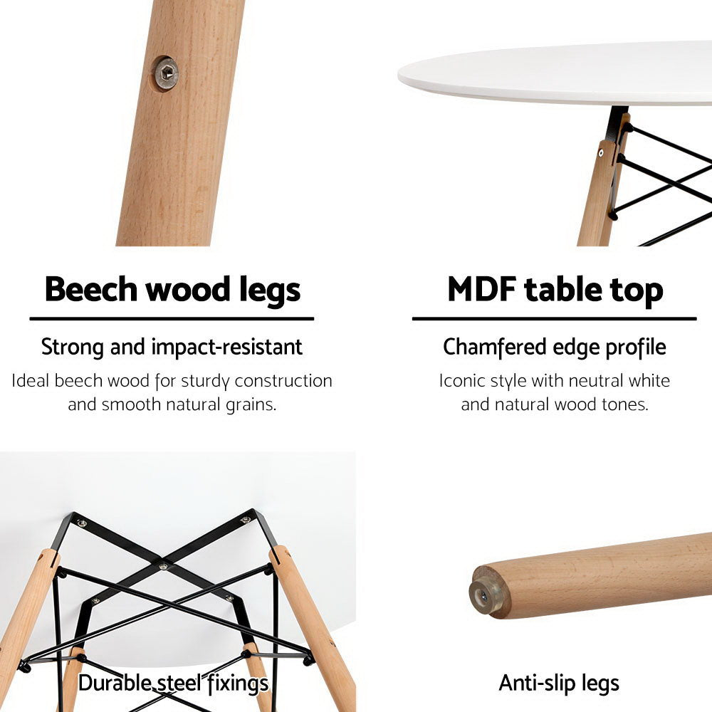 Round White 4 Seater Dining Table 100CM