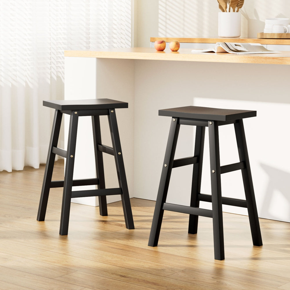 Set of 2 Baden Wooden Bar Stools - Black