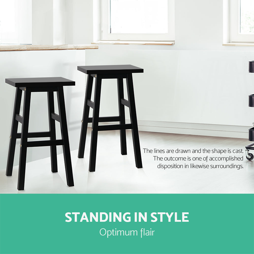 Set of 2 Baden Wooden Bar Stools - Black