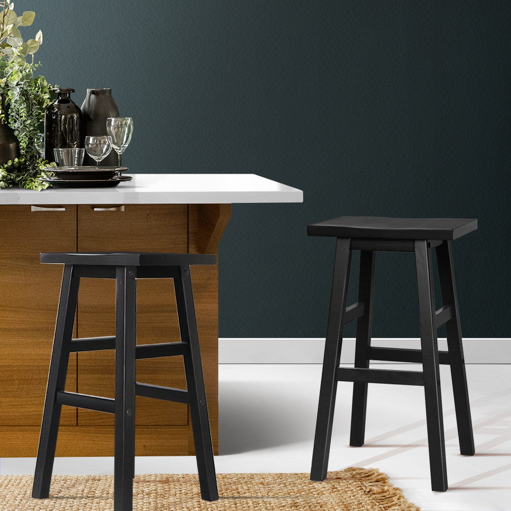 Set of 2 Baden Wooden Bar Stools - Black