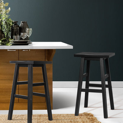 Set of 2 Baden Wooden Bar Stools - Black