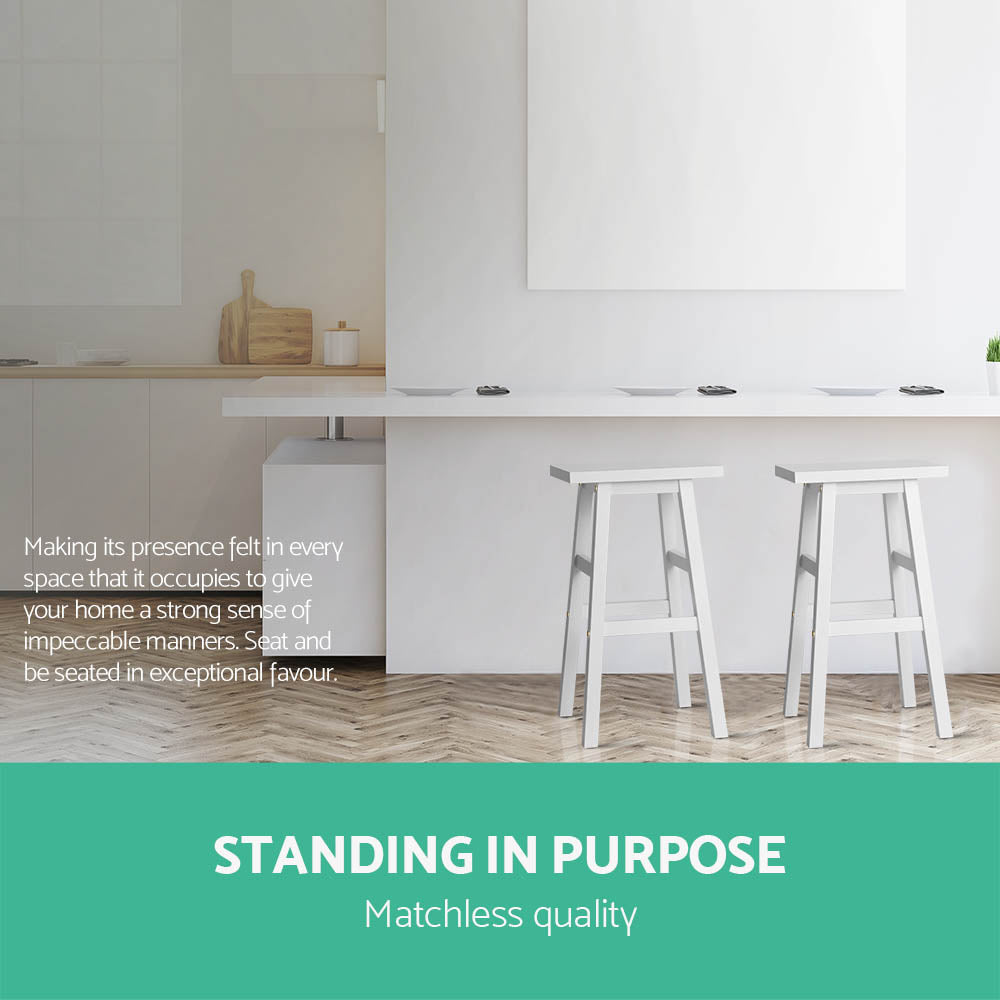 Set of 2 Baden Wooden Bar Stools - White