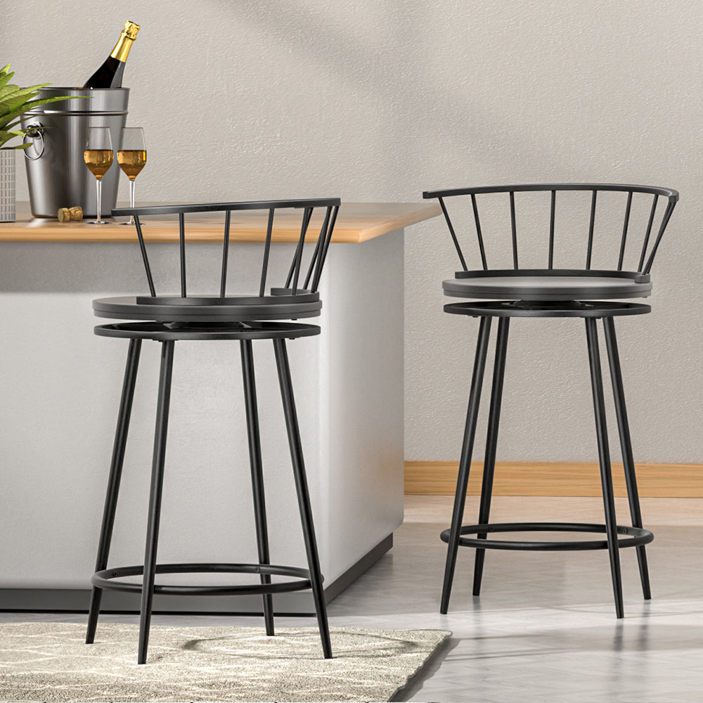 Set of 2 Vanny Bar Stools Swivel Metal Chairs