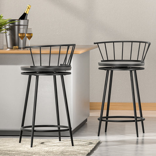 Set of 2 Vanny Bar Stools Swivel Metal Chairs