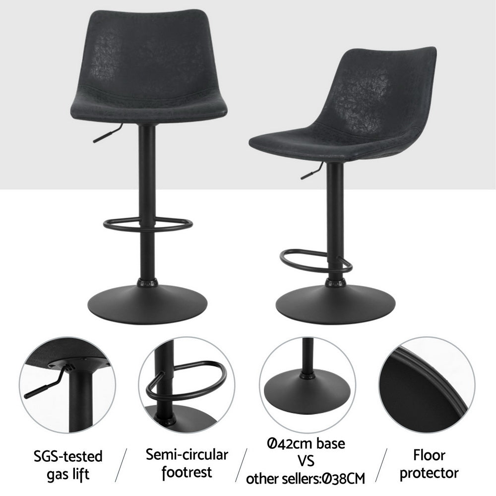 Set of 4 Jovy Vintage Leather Swivel Bar Stools - Black
