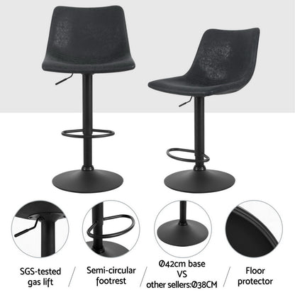 Set of 4 Jovy Vintage Leather Swivel Bar Stools - Black