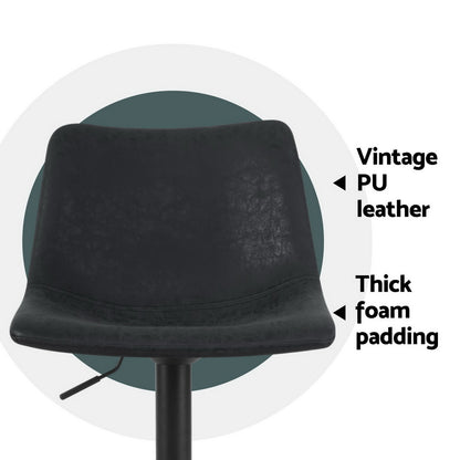 Set of 4 Jovy Vintage Leather Swivel Bar Stools - Black