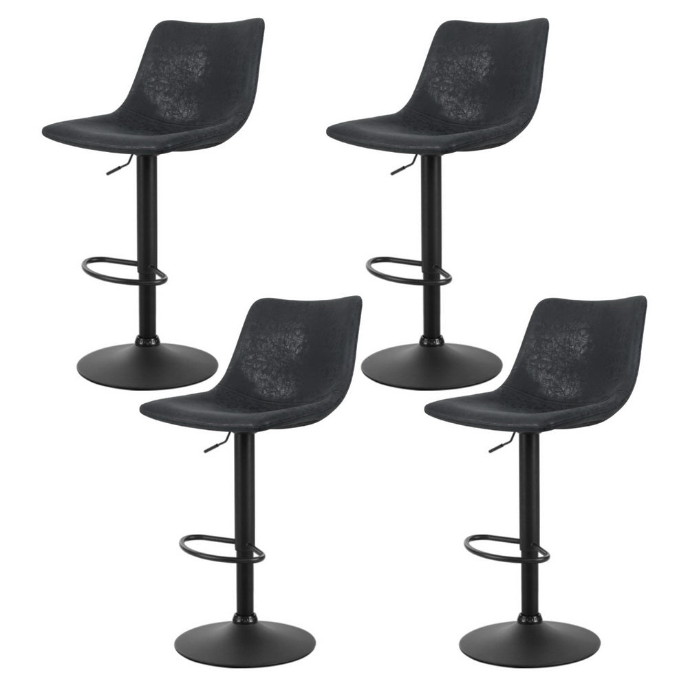 Set of 4 Jovy Vintage Leather Swivel Bar Stools - Black
