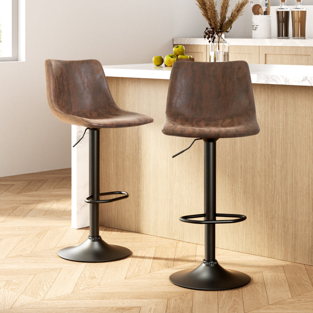 Set of 2 Vintage Swivel Bar Stools - Brown