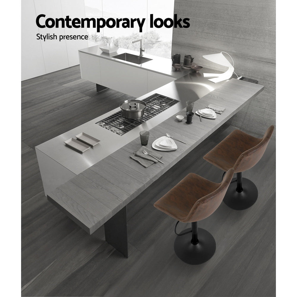 Set of 2 Vintage Swivel Bar Stools - Brown