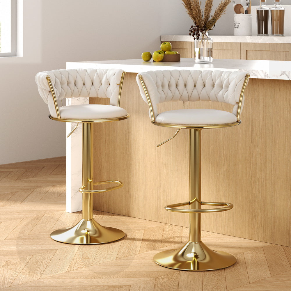 Set of 2 Vivien Velvet Bar Stools - Ivory