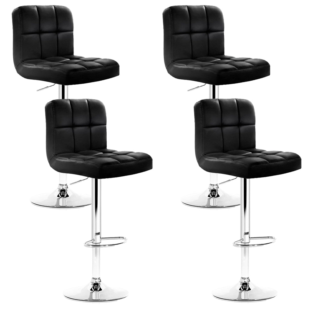 Set of 4 Leather Gas Lift Bar Stools - Black