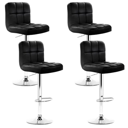 Set of 4 Leather Gas Lift Bar Stools - Black