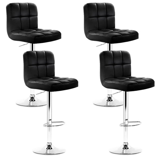 Set of 4 Leather Gas Lift Bar Stools - Black
