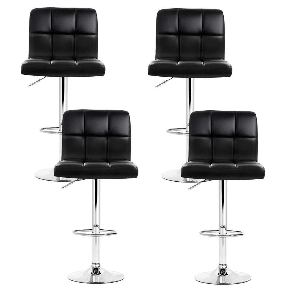 Set of 4 Leather Gas Lift Bar Stools - Black