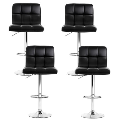 Set of 4 Leather Gas Lift Bar Stools - Black