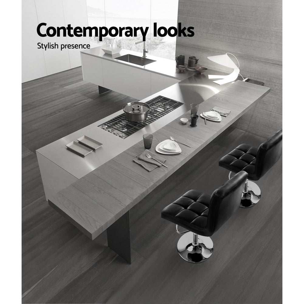 Set of 4 Leather Gas Lift Bar Stools - Black