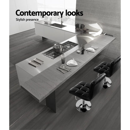 Set of 4 Leather Gas Lift Bar Stools - Black