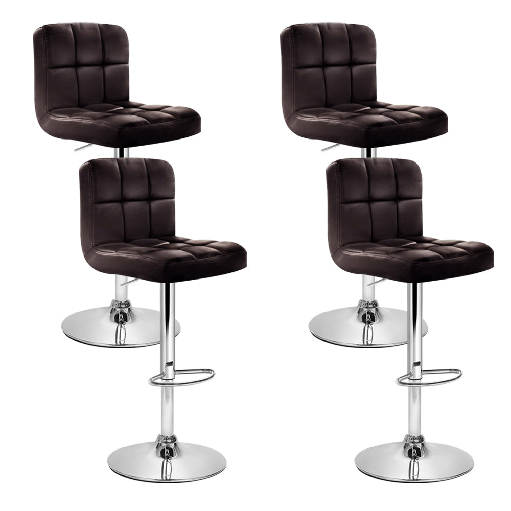 Set of 4 Leather Gas Lift Bar Stools - Brown