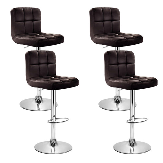 Set of 4 Leather Gas Lift Bar Stools - Brown