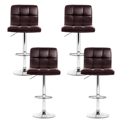 Set of 4 Leather Gas Lift Bar Stools - Brown