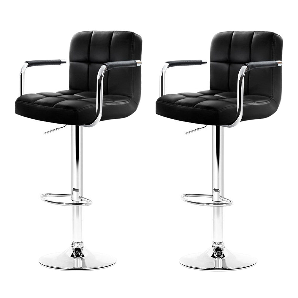 Set of 2 Leather w/Armrest Bar Stools - Black