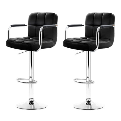 Set of 2 Leather w/Armrest Bar Stools - Black