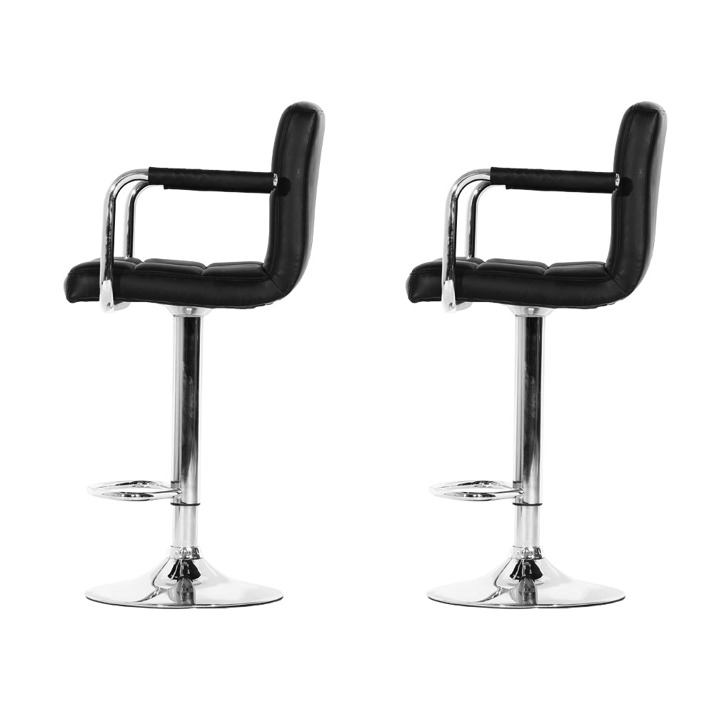 Set of 2 Leather w/Armrest Bar Stools - Black