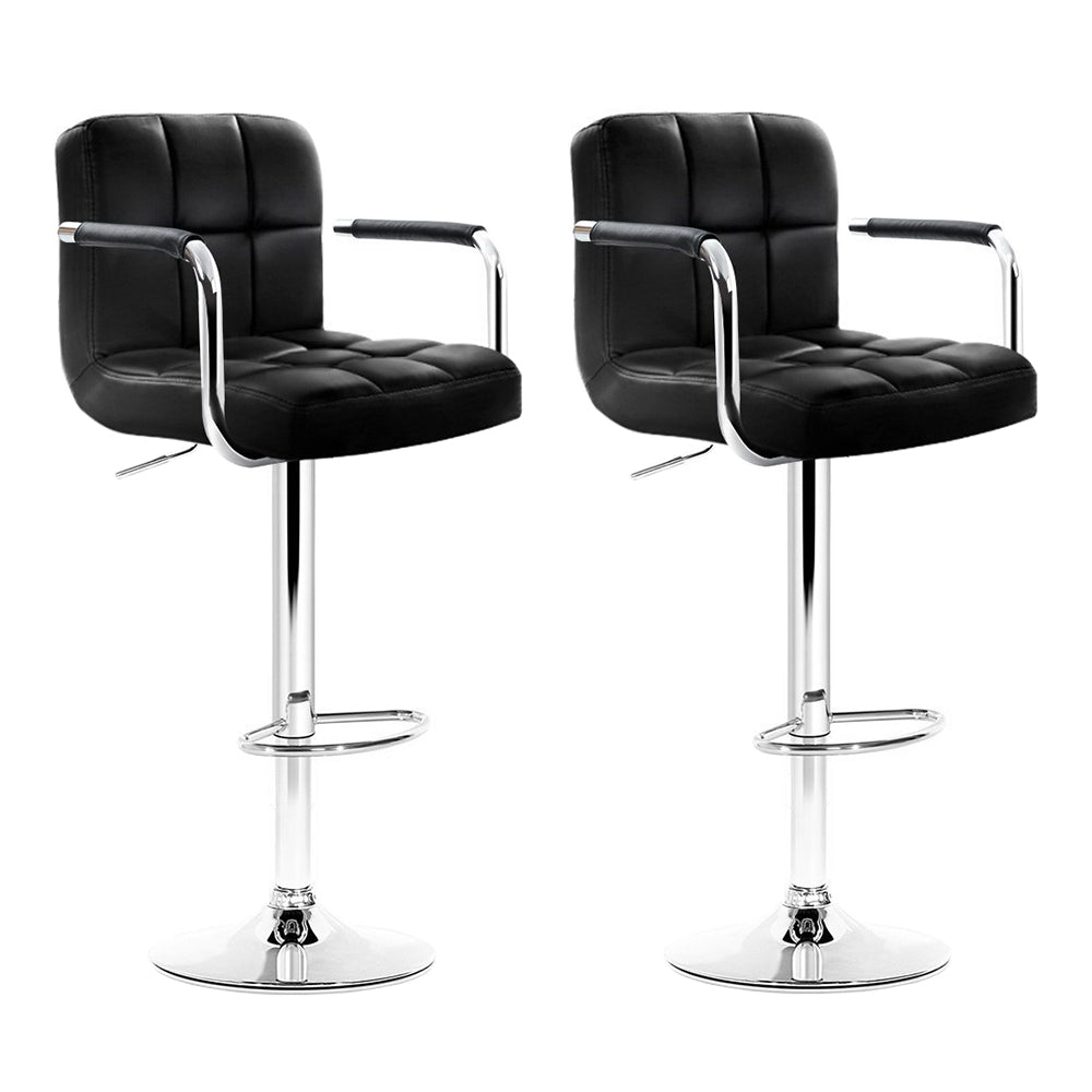 Set of 2 Leather w/Armrest Bar Stools - Black