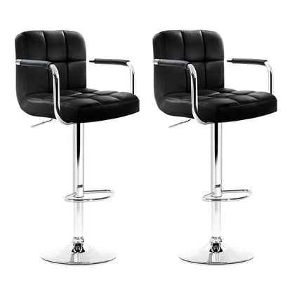 Set of 2 Leather w/Armrest Bar Stools - Black