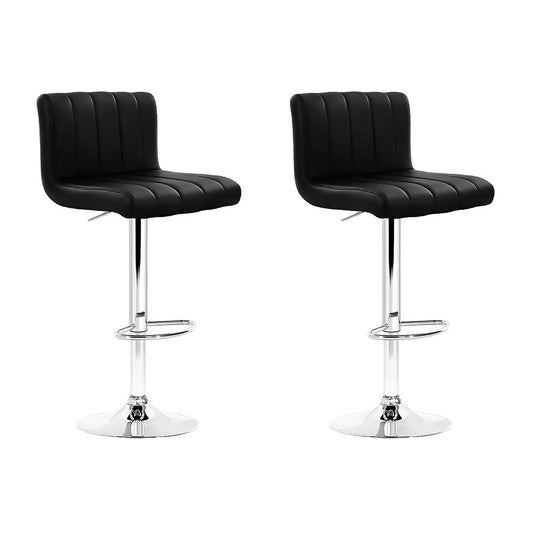 Set of 2 Leather Bar Stools - Black