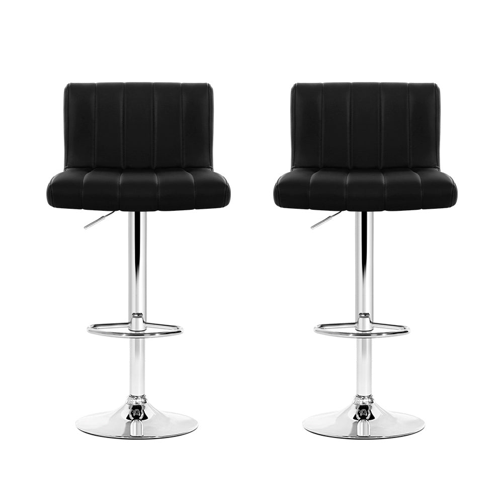 Set of 2 Leather Bar Stools - Black