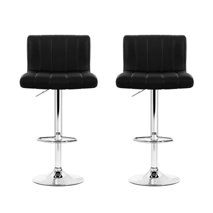 Set of 2 Leather Bar Stools - Black