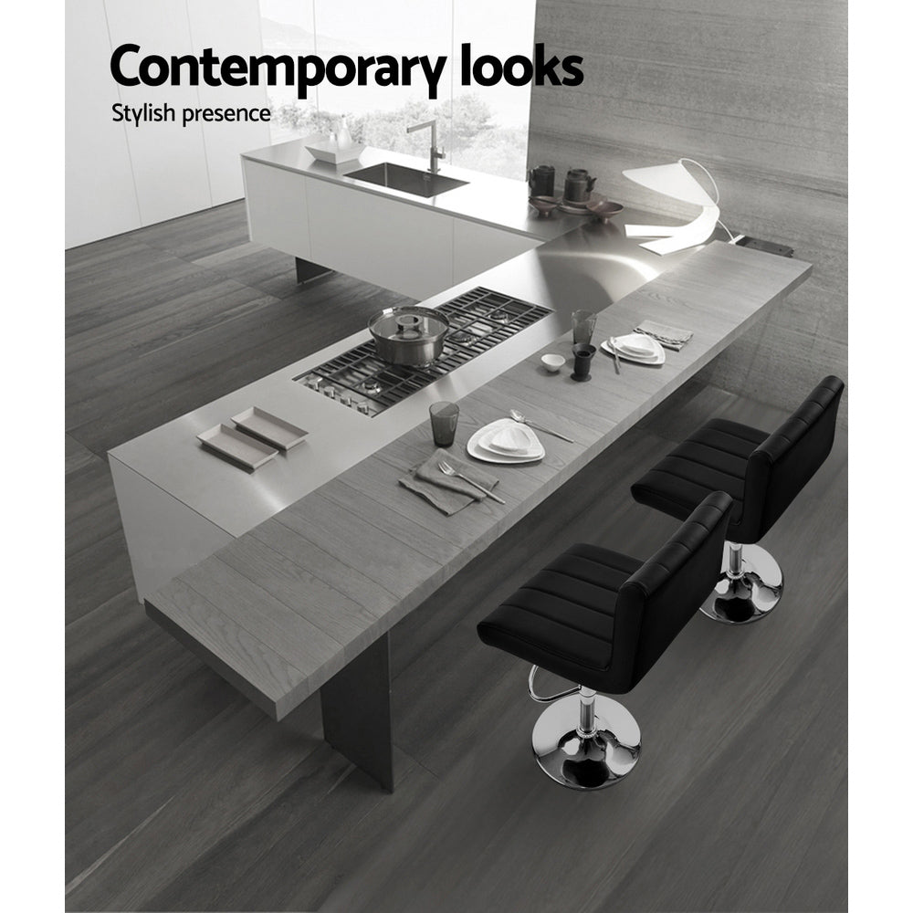 Set of 2 Leather Bar Stools - Black