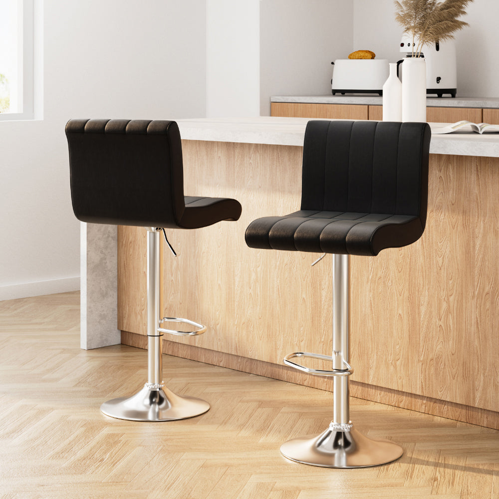 Set of 2 Leather Bar Stools - Black