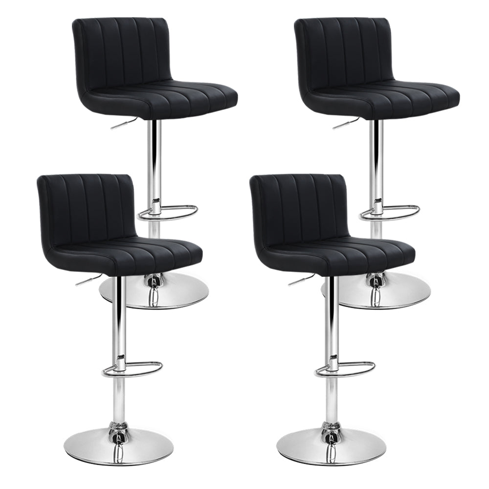 Set of 4 Leather Gas Lift Bar Stools - Black