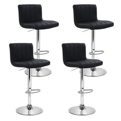 Set of 4 Leather Gas Lift Bar Stools - Black