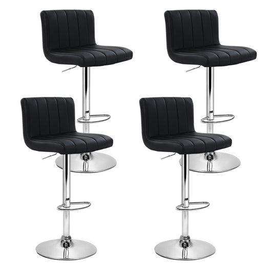Set of 4 Leather Gas Lift Bar Stools - Black