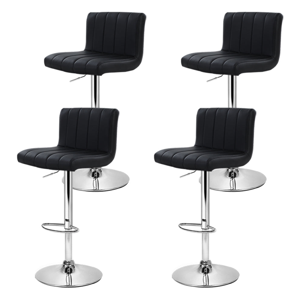 Set of 4 Leather Gas Lift Bar Stools - Black