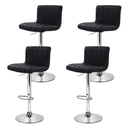 Set of 4 Leather Gas Lift Bar Stools - Black