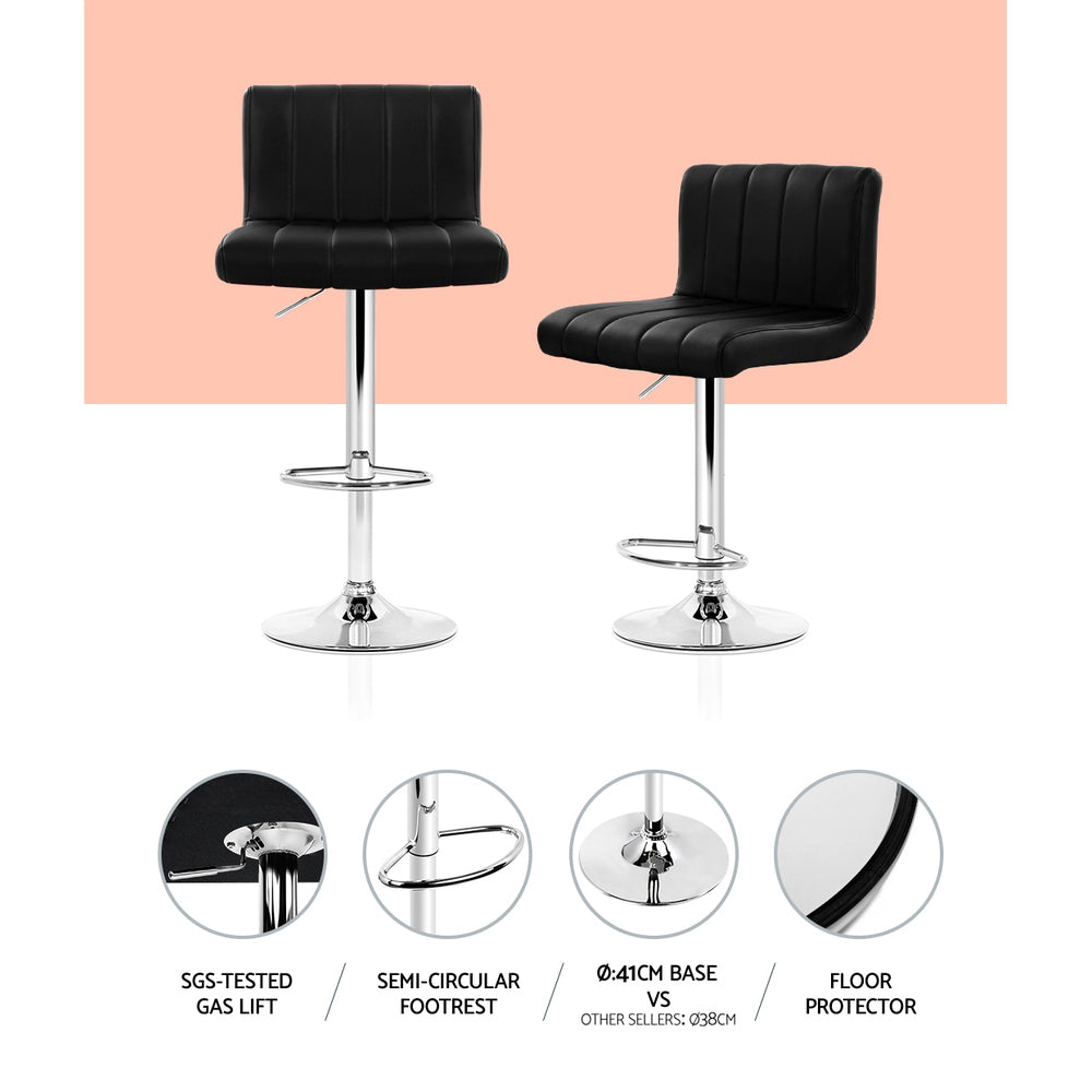 Set of 4 Leather Gas Lift Bar Stools - Black