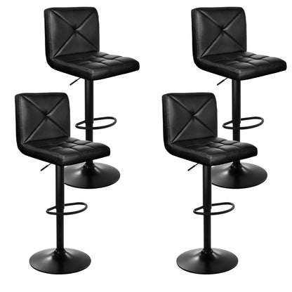 Set of 4 Diamond Leather Bar Stools Gas Lift Chair - Black
